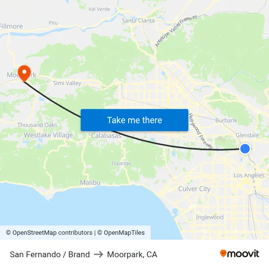 San Fernando / Brand to Moorpark, CA map
