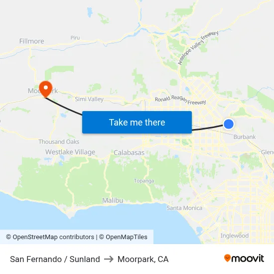 San Fernando / Sunland to Moorpark, CA map