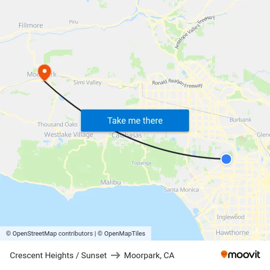 Crescent Heights / Sunset to Moorpark, CA map