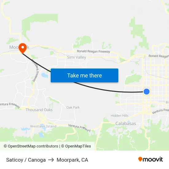 Saticoy / Canoga to Moorpark, CA map