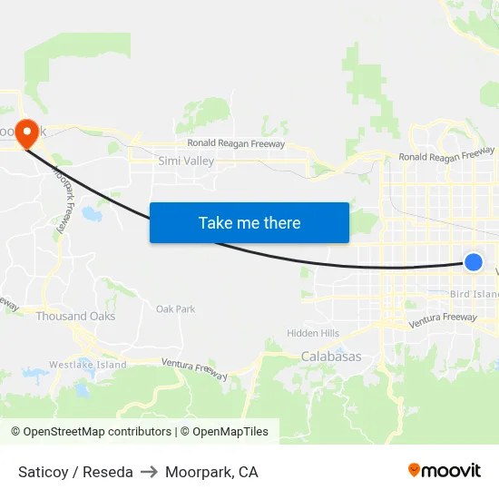 Saticoy / Reseda to Moorpark, CA map