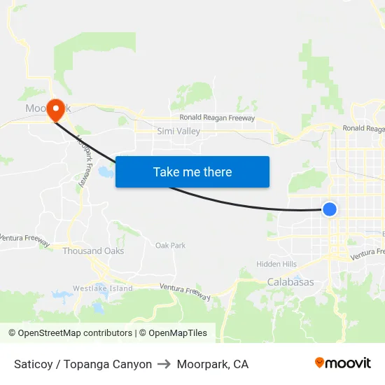 Saticoy / Topanga Canyon to Moorpark, CA map