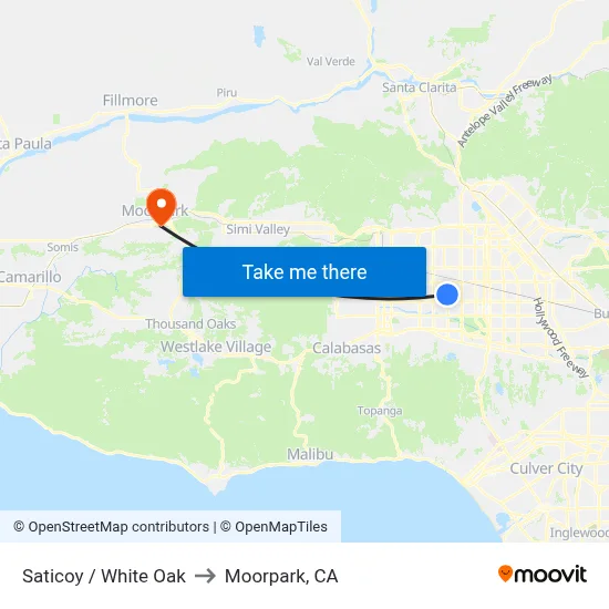 Saticoy / White Oak to Moorpark, CA map