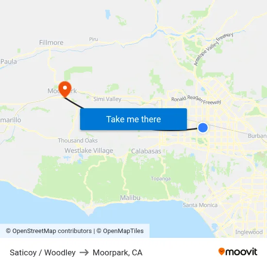 Saticoy / Woodley to Moorpark, CA map