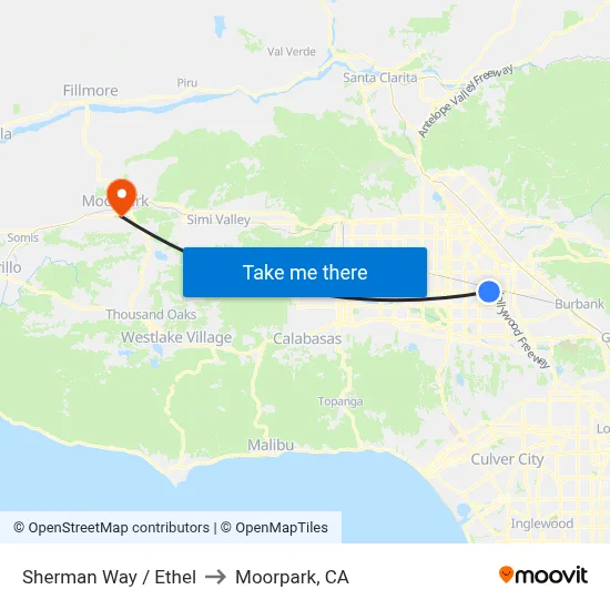 Sherman Way / Ethel to Moorpark, CA map