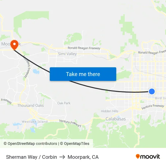 Sherman Way / Corbin to Moorpark, CA map