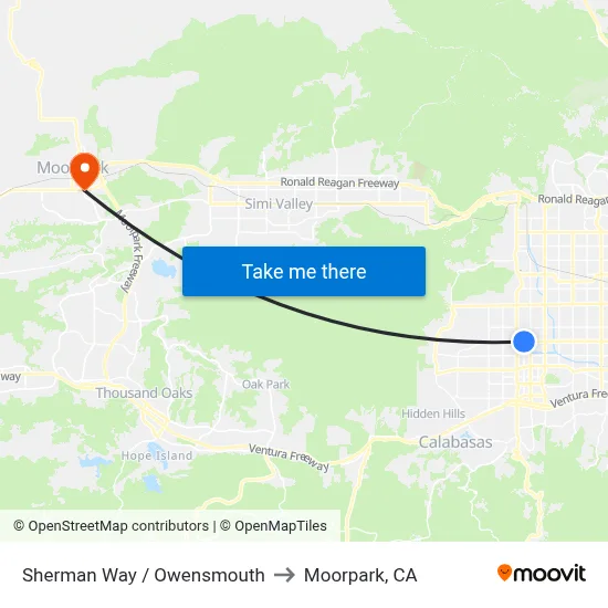 Sherman Way / Owensmouth to Moorpark, CA map