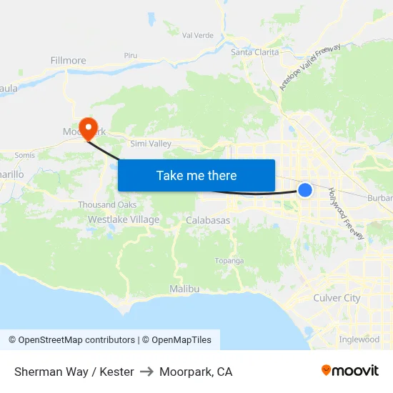 Sherman Way / Kester to Moorpark, CA map