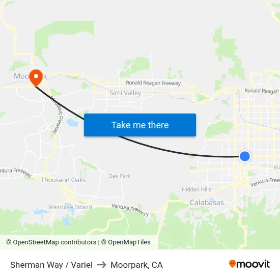 Sherman Way / Variel to Moorpark, CA map