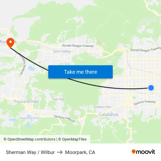 Sherman Way / Wilbur to Moorpark, CA map