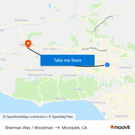 Sherman Way / Woodman to Moorpark, CA map