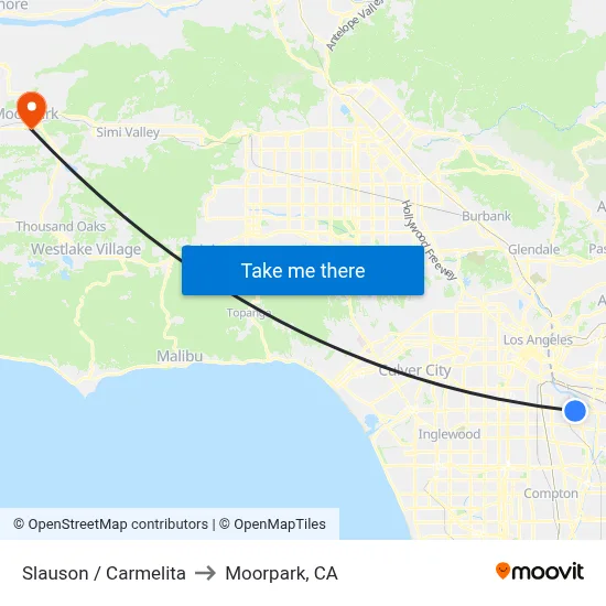 Slauson / Carmelita to Moorpark, CA map