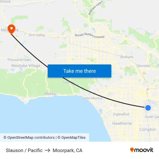 Slauson / Pacific to Moorpark, CA map