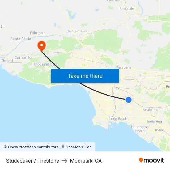 Studebaker / Firestone to Moorpark, CA map
