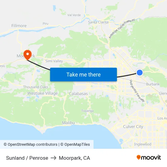Sunland / Penrose to Moorpark, CA map