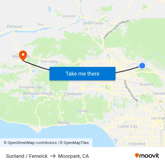 Sunland / Fenwick to Moorpark, CA map