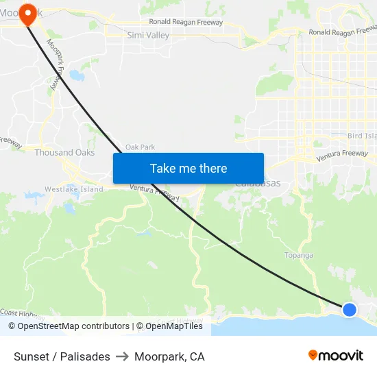 Sunset / Palisades to Moorpark, CA map