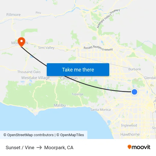 Sunset / Vine to Moorpark, CA map