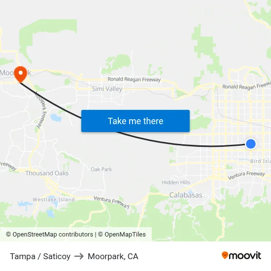 Tampa / Saticoy to Moorpark, CA map