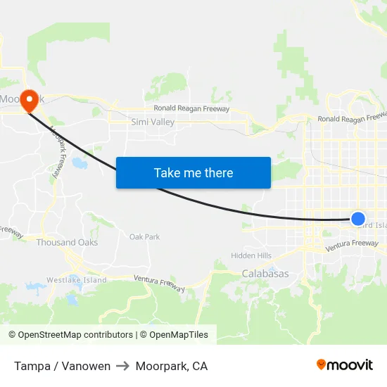 Tampa / Vanowen to Moorpark, CA map