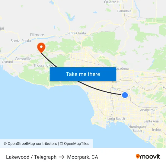 Lakewood / Telegraph to Moorpark, CA map