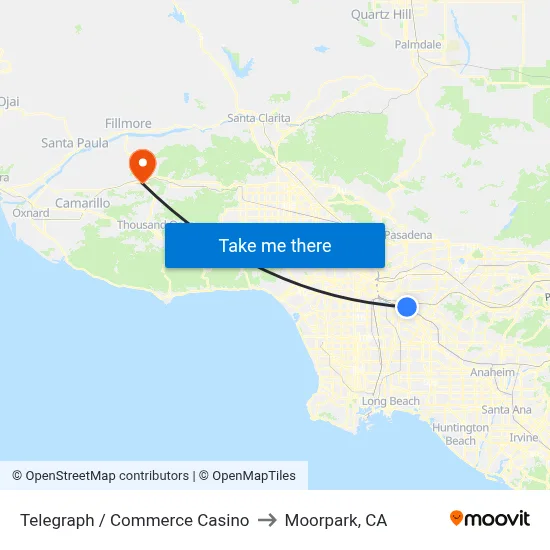 Telegraph / Commerce Casino to Moorpark, CA map