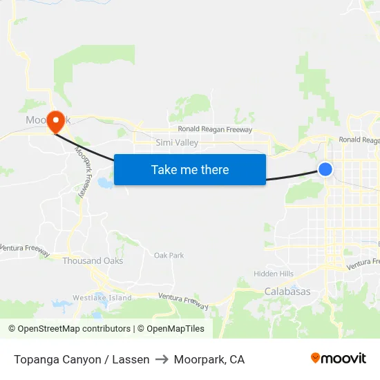 Topanga Canyon / Lassen to Moorpark, CA map