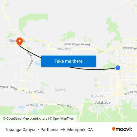 Topanga Canyon / Parthenia to Moorpark, CA map