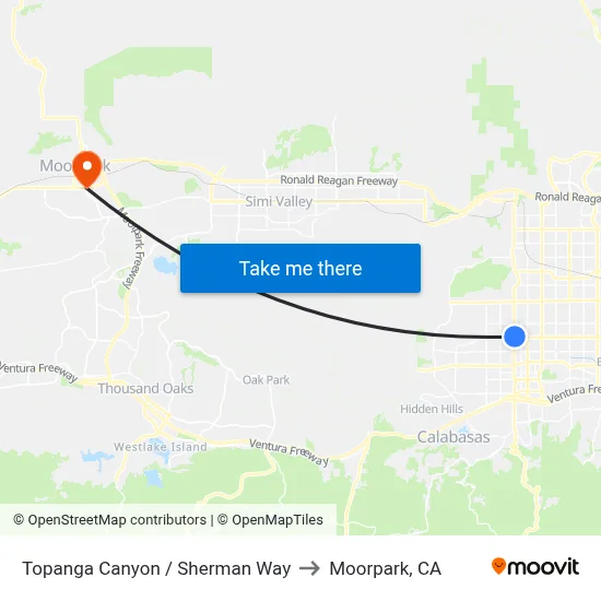 Topanga Canyon / Sherman Way to Moorpark, CA map