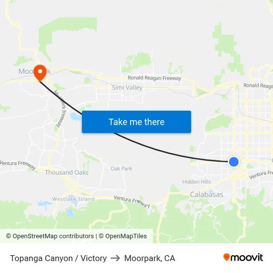 Topanga Canyon / Victory to Moorpark, CA map