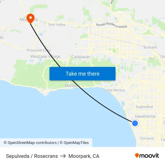 Sepulveda / Rosecrans to Moorpark, CA map