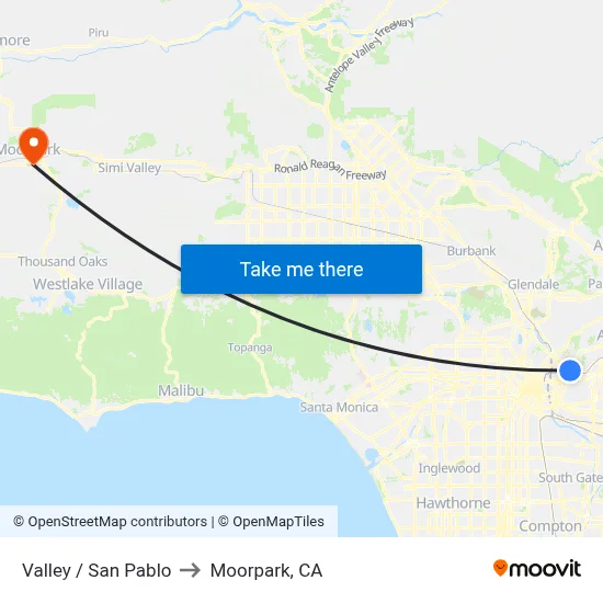 Valley / San Pablo to Moorpark, CA map
