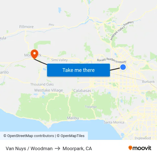 Van Nuys / Woodman to Moorpark, CA map
