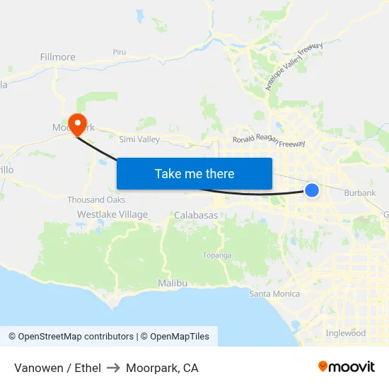 Vanowen / Ethel to Moorpark, CA map