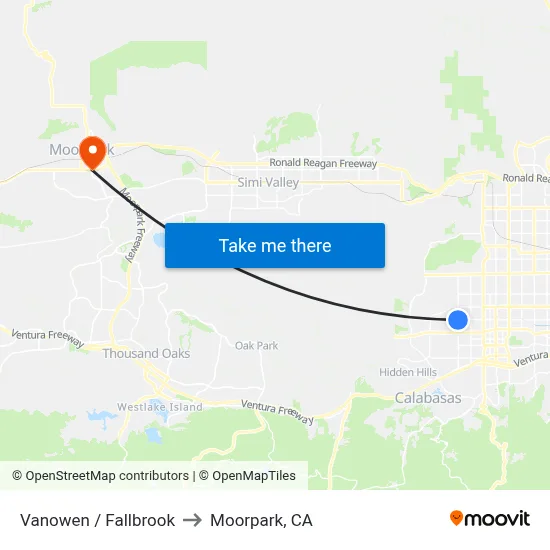 Vanowen / Fallbrook to Moorpark, CA map
