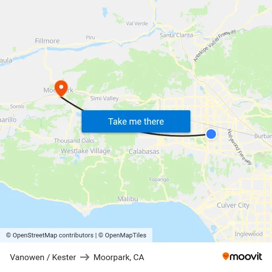Vanowen / Kester to Moorpark, CA map