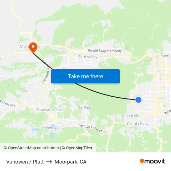 Vanowen / Platt to Moorpark, CA map