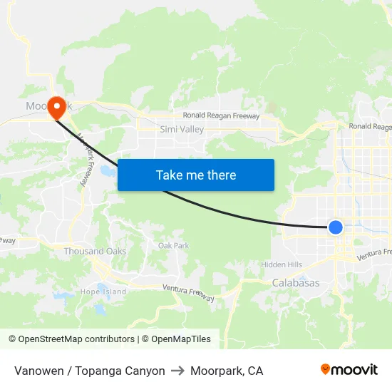 Vanowen / Topanga Canyon to Moorpark, CA map