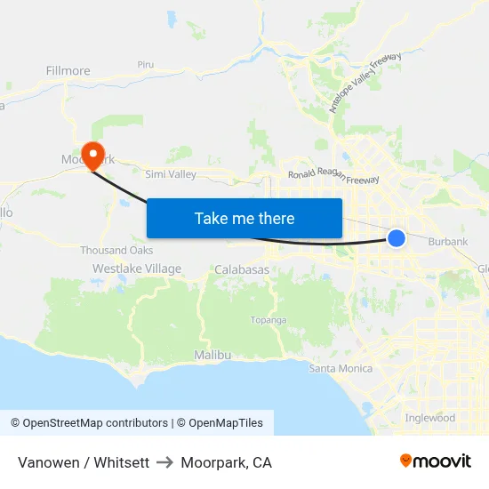 Vanowen / Whitsett to Moorpark, CA map