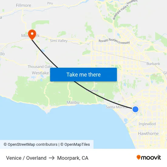 Venice / Overland to Moorpark, CA map