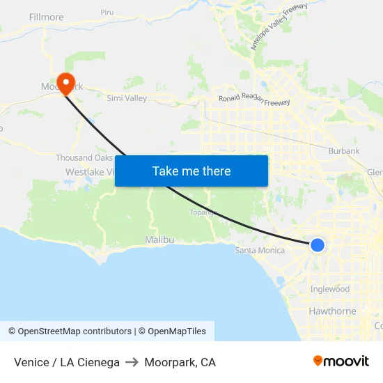 Venice / LA Cienega to Moorpark, CA map