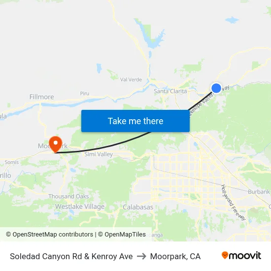Soledad Canyon Rd & Kenroy Ave to Moorpark, CA map