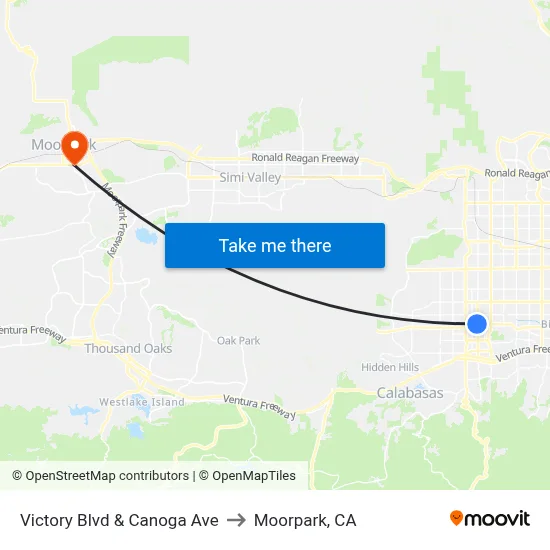 Victory Blvd & Canoga Ave to Moorpark, CA map