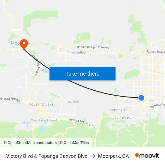 Victory Blvd & Topanga Canyon Blvd to Moorpark, CA map