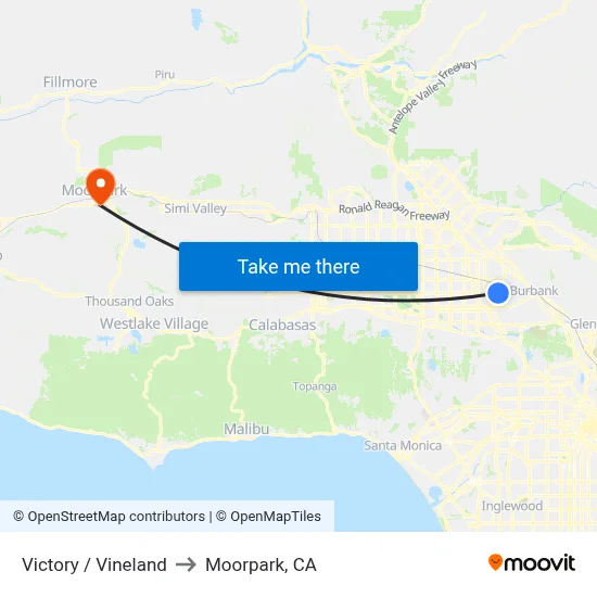 Victory / Vineland to Moorpark, CA map