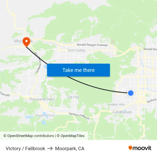 Victory / Fallbrook to Moorpark, CA map