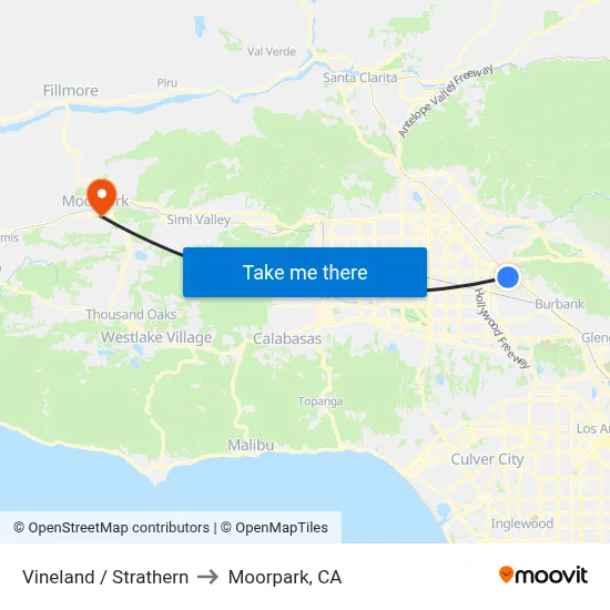 Vineland / Strathern to Moorpark, CA map