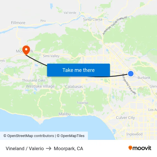 Vineland / Valerio to Moorpark, CA map