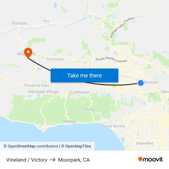 Vineland / Victory to Moorpark, CA map