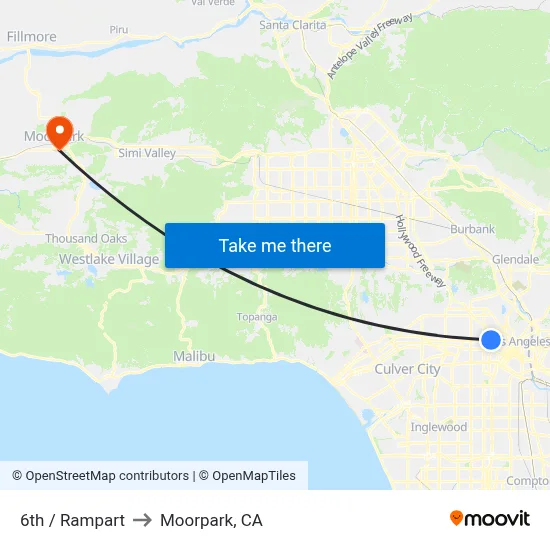 6th / Rampart to Moorpark, CA map